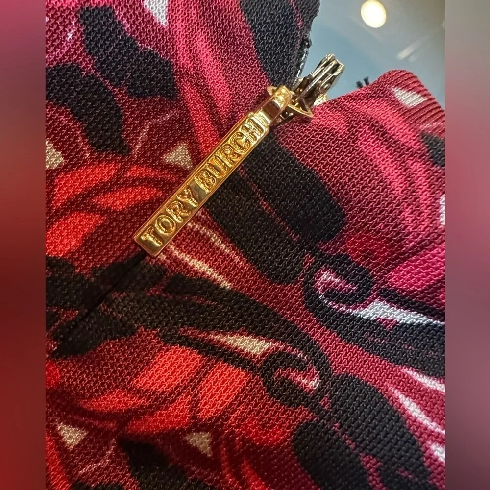 Tory Burch Elegant printed Red and Black Patterned knee length Dress size M